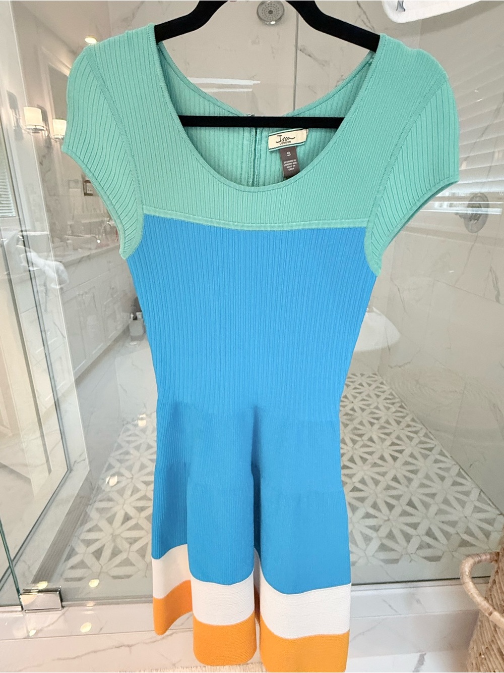 Issa London Aqua and Bright Blue Ribbed Knit Dress